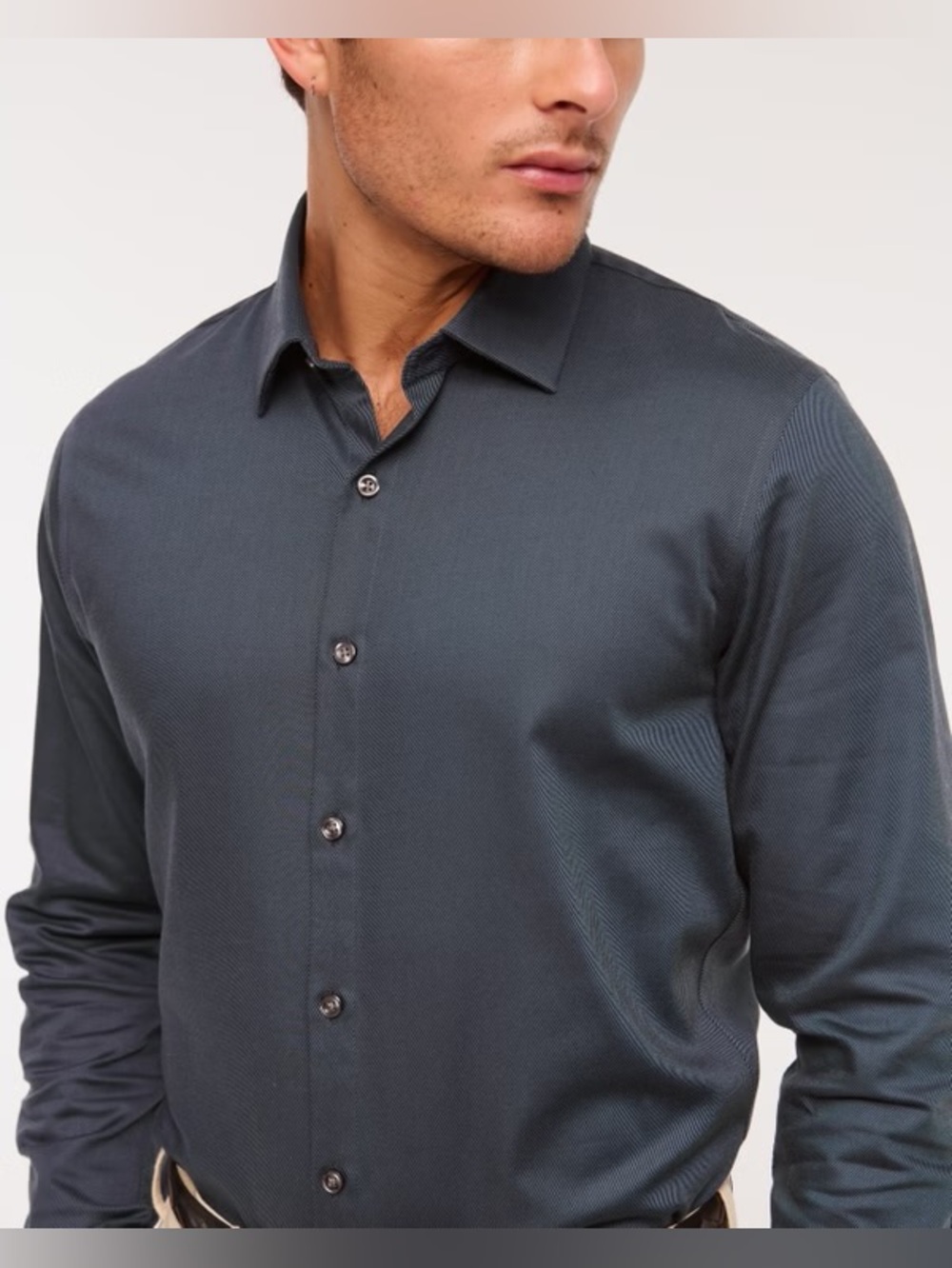 Men's Navy Long-Sleeve Dress Shirt - Tailored Spread Collar